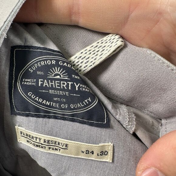 Faherty Reserve Movement Pants Mens 34x27 Grey Organic Cotton Stretch - Picture 8 of 11